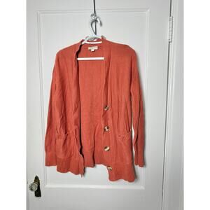 Loft Orange Rust Burnt Orange Oversized Button Slouchy Cardigan Sweater MED